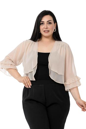 Plus Size Chiffon Beige Bolero with Double Layers on the Front Sleeves and Ruffles on the Back