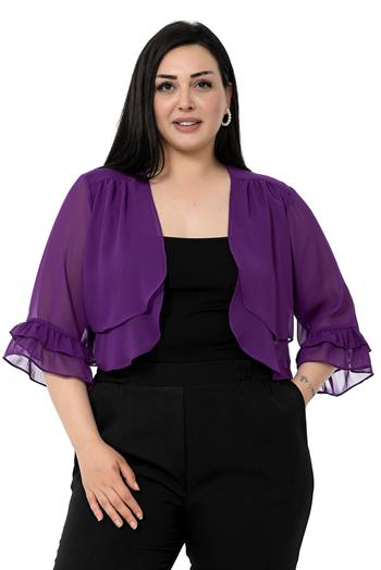 Plus Size Chiffon Purple Bolero with Double Layers on the Front Sleeves and Ruffles on the Back