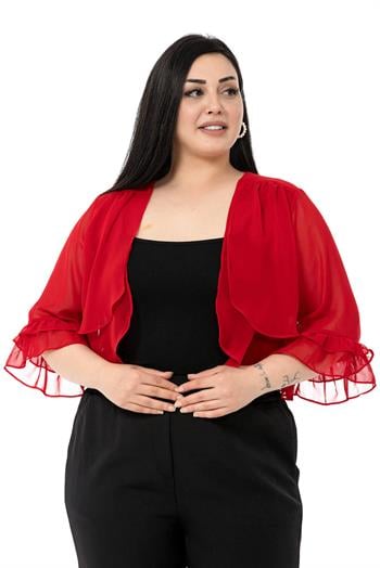 Plus Size Chiffon Red Bolero with Double Layers on the Front Sleeves and Ruffles on the Back
