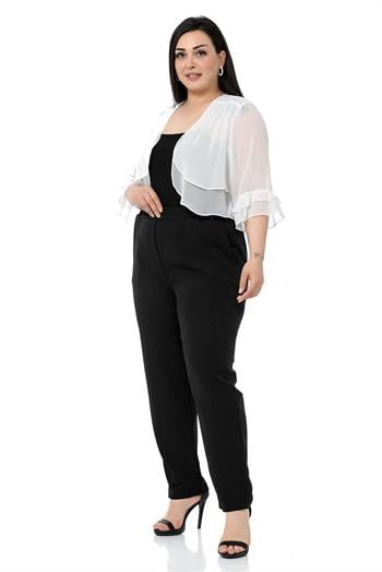 Plus Size Chiffon White Bolero with Double Layers on the Front Sleeves and Ruffles on the Back