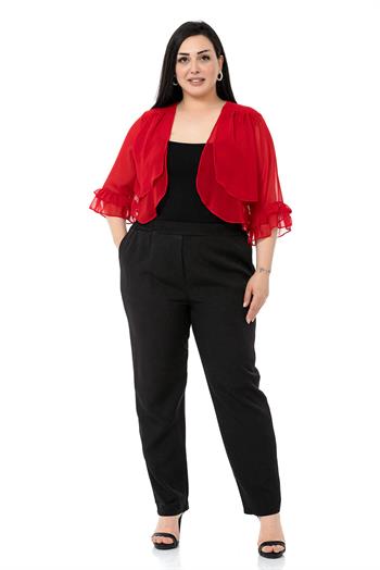 Plus Size Chiffon Red Bolero with Double Layers on the Front Sleeves and Ruffles on the Back