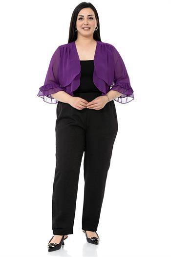 Plus Size Chiffon Purple Bolero with Double Layers on the Front Sleeves and Ruffles on the Back