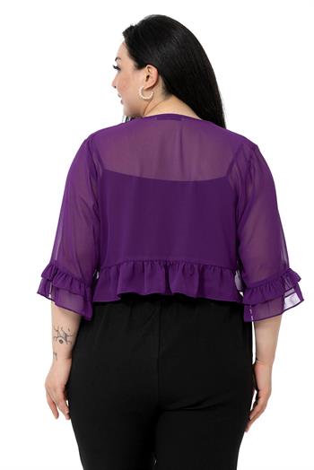 Plus Size Chiffon Purple Bolero with Double Layers on the Front Sleeves and Ruffles on the Back