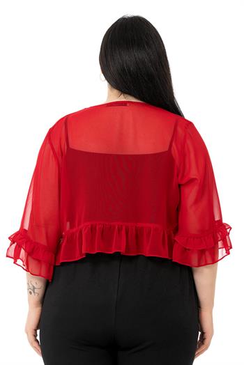 Plus Size Chiffon Red Bolero with Double Layers on the Front Sleeves and Ruffles on the Back