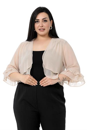 Plus Size Chiffon Beige Bolero with Double Layers on the Front Sleeves and Ruffles on the Back
