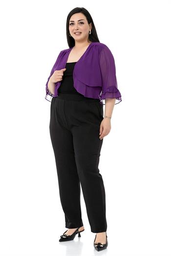 Plus Size Chiffon Purple Bolero with Double Layers on the Front Sleeves and Ruffles on the Back