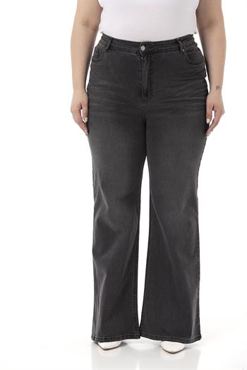 Plus Size Front Crochet High Waist Flared Anthracite Denim Trousers