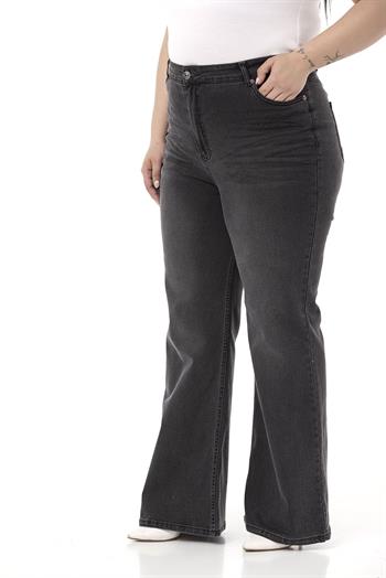 Plus Size Front Crochet High Waist Flared Anthracite Denim Trousers