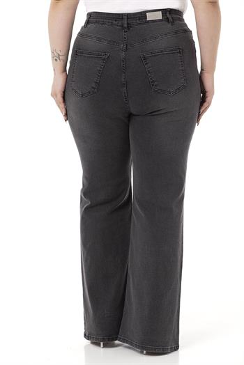 Plus Size Front Crochet High Waist Flared Anthracite Denim Trousers
