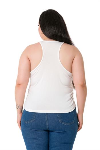 Büyük Beden Önü ve Yanları Drapeli Halter Yaka Ekru Body