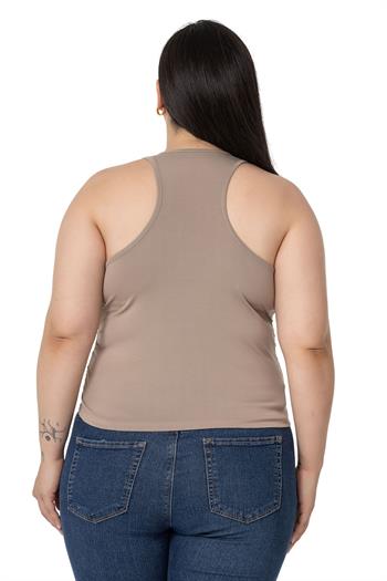 Büyük Beden Önü ve Yanları Drapeli Halter Yaka Vizon Body