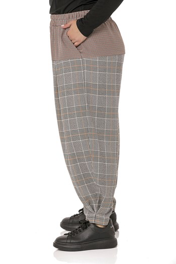 Plus Size Fabric Striped Shalwar Cut Pocket Elastic Black Trousers