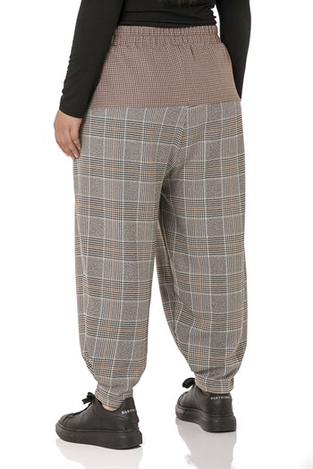 Plus Size Fabric Striped Shalwar Cut Pocket Elastic Black Trousers
