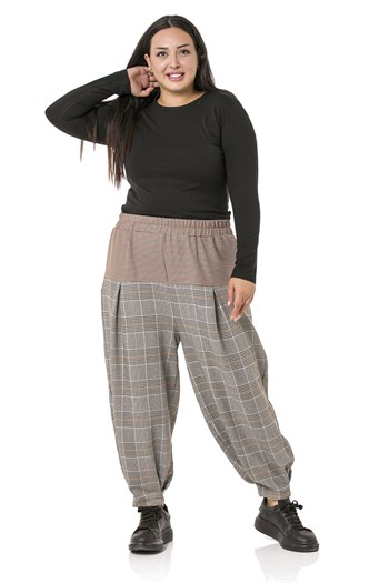 Plus Size Fabric Striped Shalwar Cut Pocket Elastic Black Trousers
