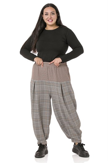 Plus Size Fabric Striped Shalwar Cut Pocket Elastic Black Trousers