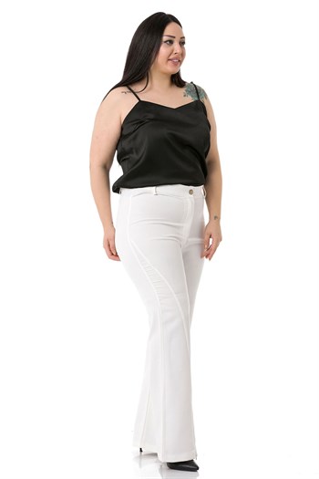 Plus Size White Trousers with Zippered Legs and Elastic Back Waist