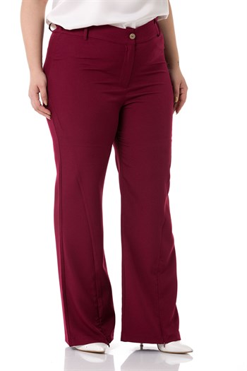 Plus Size Burgundy Trousers with Zippered Legs and Elastic Back Waist