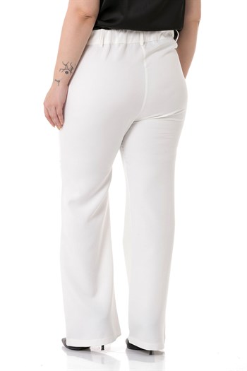 Plus Size White Trousers with Zippered Legs and Elastic Back Waist