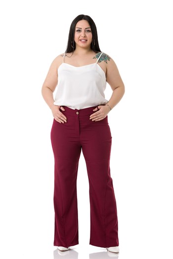 Plus Size Burgundy Trousers with Zippered Legs and Elastic Back Waist
