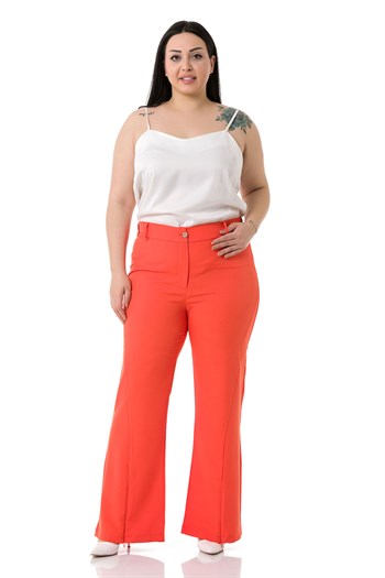 Plus Size Orange Trousers with Zippered Legs and Elastic Back Waist