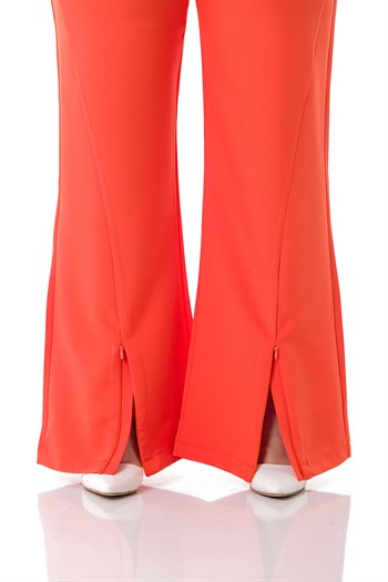 Plus Size Orange Trousers with Zippered Legs and Elastic Back Waist