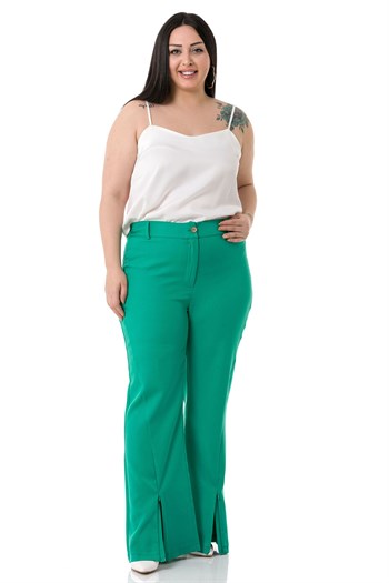Plus Size Green Trousers with Zippered Legs and Elastic Back Waist