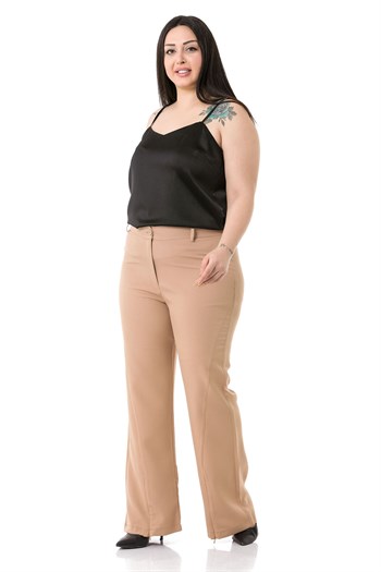 Plus Size Mink Trousers with Zippered Legs and Elastic Back Waist