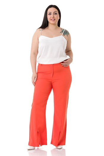 Plus Size Orange Trousers with Zippered Legs and Elastic Back Waist