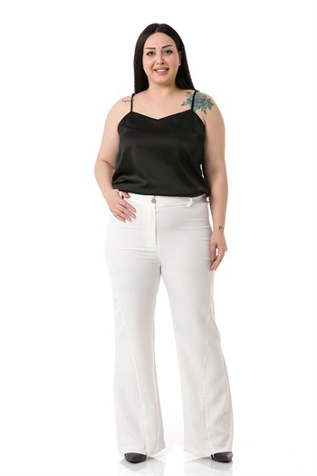 Plus Size White Trousers with Zippered Legs and Elastic Back Waist