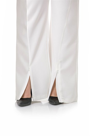 Plus Size White Trousers with Zippered Legs and Elastic Back Waist