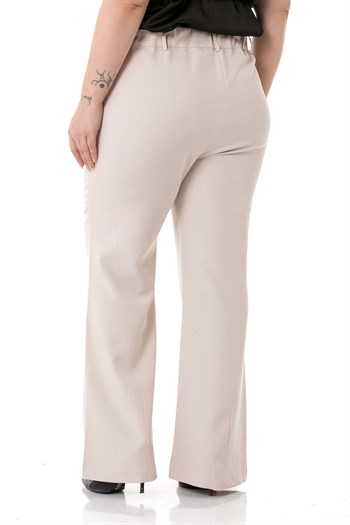 Plus Size Beige Trousers with Zippered Legs and Elastic Back Waist