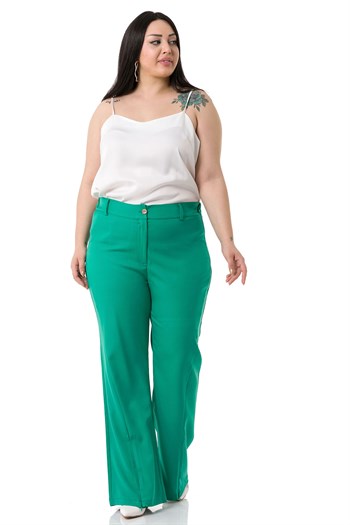 Plus Size Green Trousers with Zippered Legs and Elastic Back Waist