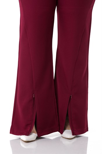 Plus Size Burgundy Trousers with Zippered Legs and Elastic Back Waist