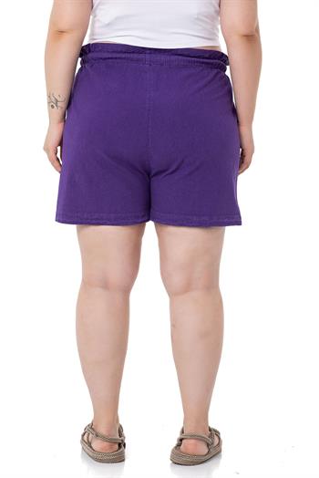 Plus Size Purple Shorts with Dyed Pockets Elastic and Drawstring Waist Relaxed Cut