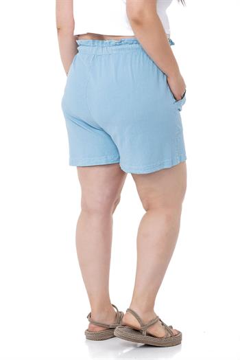 Plus Size Blue Shorts with Dyed Pockets Elastic and Drawstring Waist Relaxed Cut