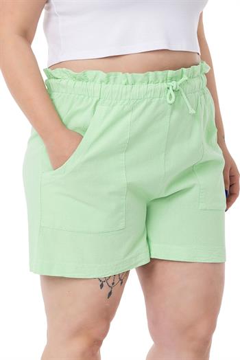Plus Size Green Shorts with Dyed Pockets Elastic and Drawstring Waist Relaxed Cut