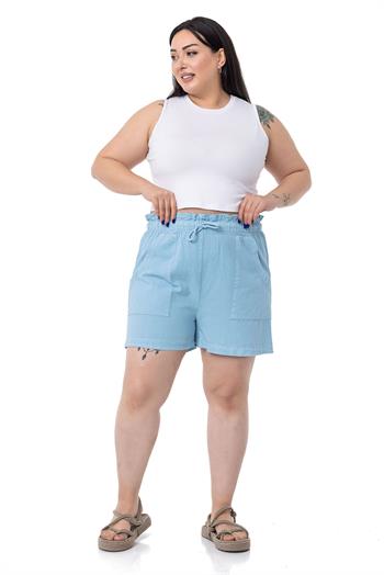 Plus Size Blue Shorts with Dyed Pockets Elastic and Drawstring Waist Relaxed Cut