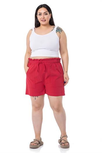 Plus Size Red Shorts with Dyed Pockets Elastic and Drawstring Waist Relaxed Cut