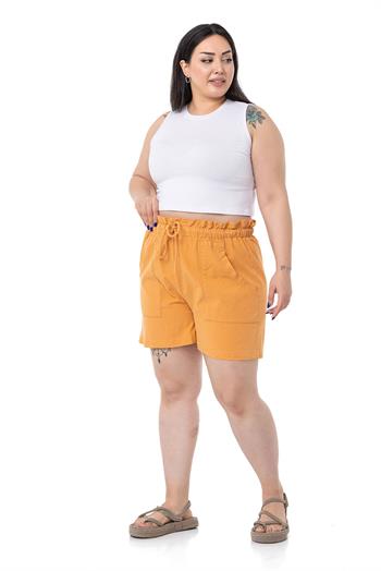 Plus Size Cinnamon Shorts with Dyed Pockets Elastic and Drawstring Waist Relaxed Cut