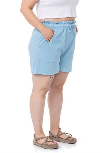Plus Size Blue Shorts with Dyed Pockets Elastic and Drawstring Waist Relaxed Cut