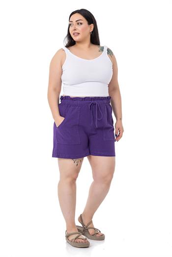 Plus Size Purple Shorts with Dyed Pockets Elastic and Drawstring Waist Relaxed Cut