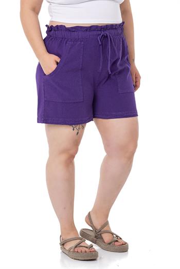 Plus Size Purple Shorts with Dyed Pockets Elastic and Drawstring Waist Relaxed Cut