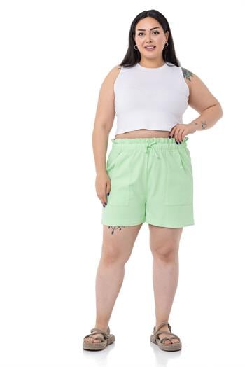 Plus Size Green Shorts with Dyed Pockets Elastic and Drawstring Waist Relaxed Cut