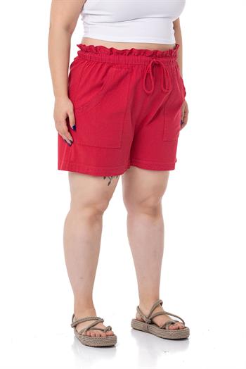 Plus Size Red Shorts with Dyed Pockets Elastic and Drawstring Waist Relaxed Cut