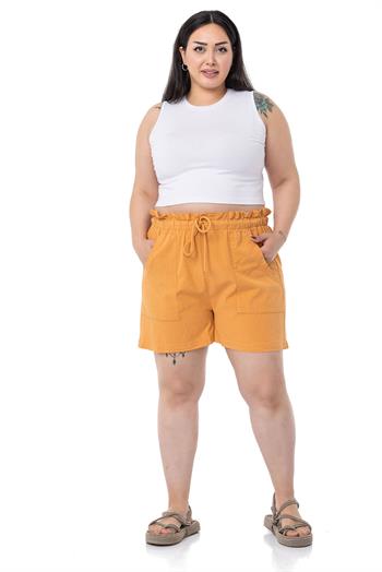 Plus Size Cinnamon Shorts with Dyed Pockets Elastic and Drawstring Waist Relaxed Cut
