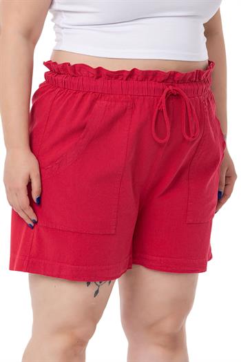 Plus Size Red Shorts with Dyed Pockets Elastic and Drawstring Waist Relaxed Cut