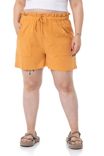 Plus Size Cinnamon Shorts with Dyed Pockets Elastic and Drawstring Waist Relaxed Cut