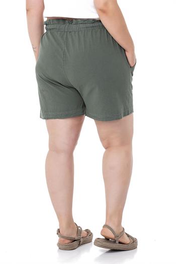 Plus Size Khaki Shorts with Dyed Pockets Elastic and Drawstring Waist Relaxed Cut