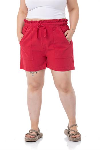 Plus Size Red Shorts with Dyed Pockets Elastic and Drawstring Waist Relaxed Cut