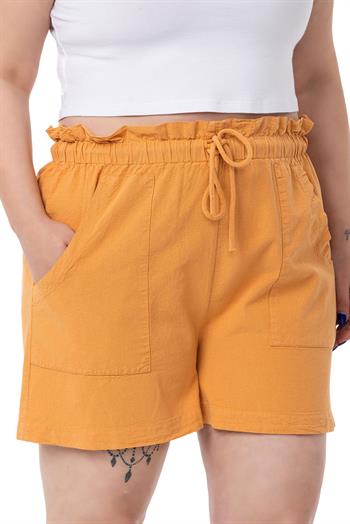Plus Size Cinnamon Shorts with Dyed Pockets Elastic and Drawstring Waist Relaxed Cut